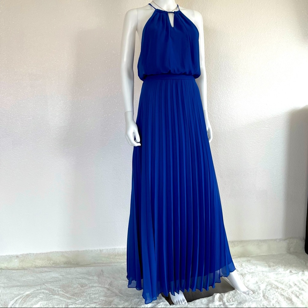 Bisou Bisou 12 blue pleated maxi evening dress